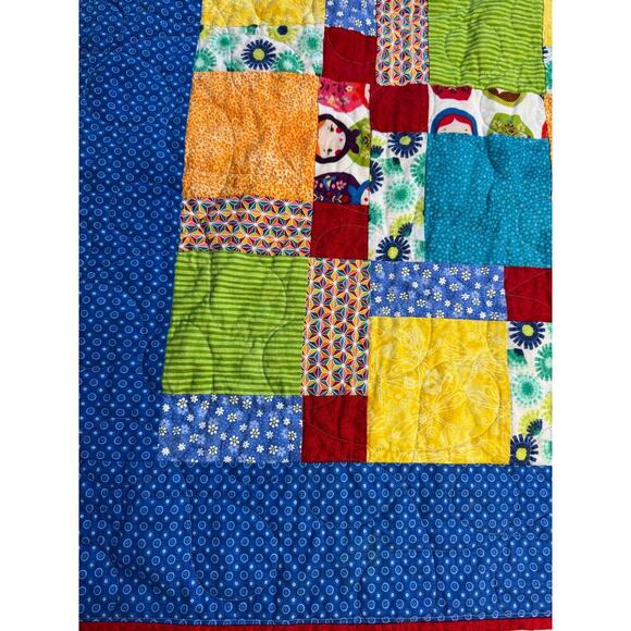 Handmade Baby Quilt Vibrant Colors Excellent condition Block Lime Green Red Blue - Picture 4 of 9